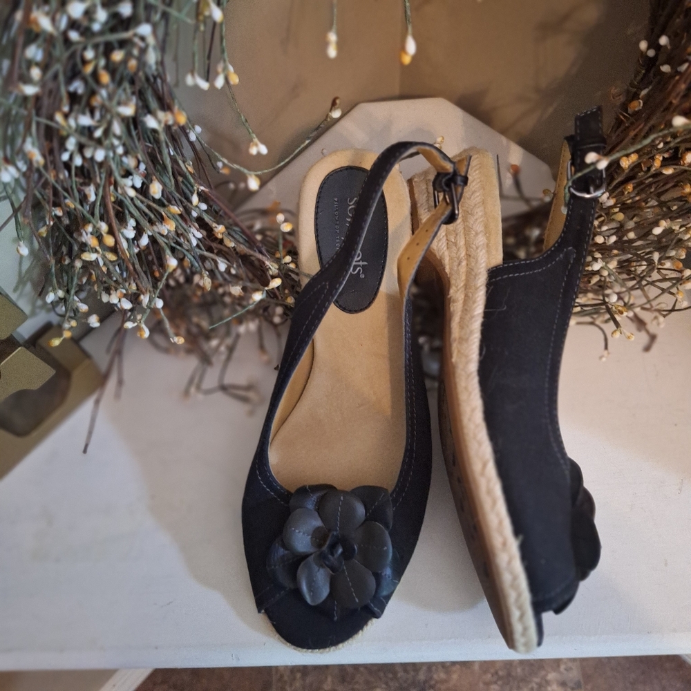 Softspots Black Espadrilles Canvas Sling Back Style 7.5 CUTE! - Picture 7 of 16